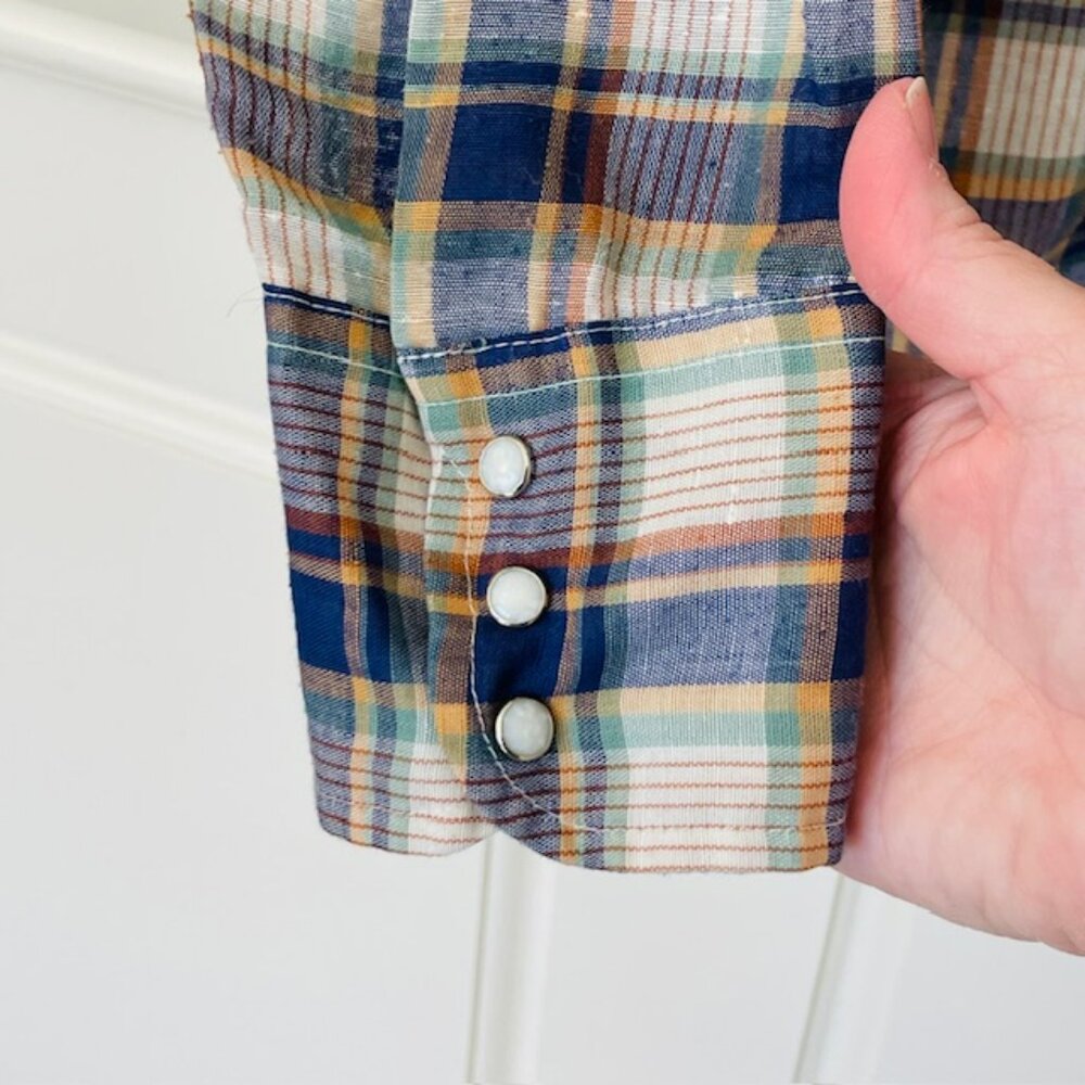 Levi's Vintage 70's White Tab Western Workwear Pearl Snap Plaid Shirt Medium - Picture 5 of 9